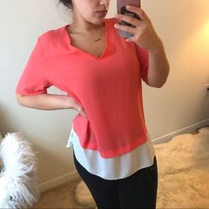 Long coral and white double layer tunic